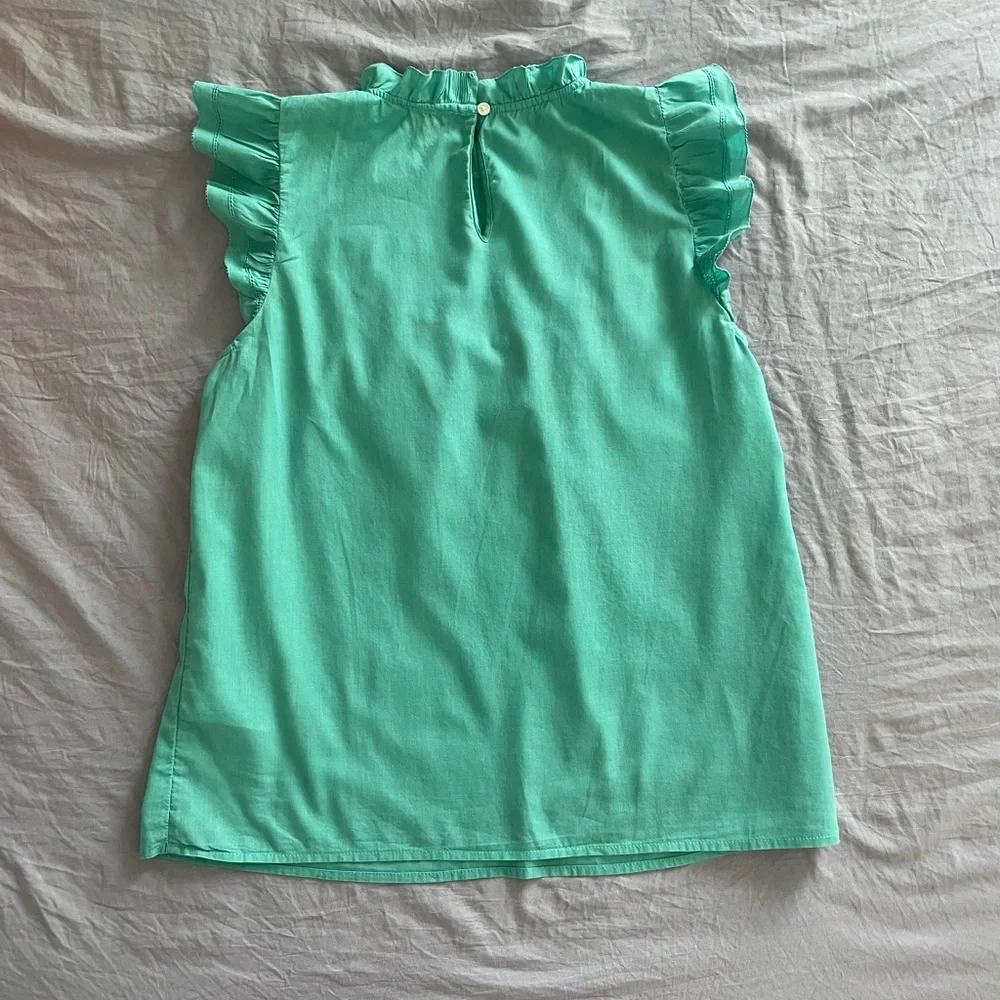100% cotton J.Crew Green‎ Ruffled Sleeveless Top XS